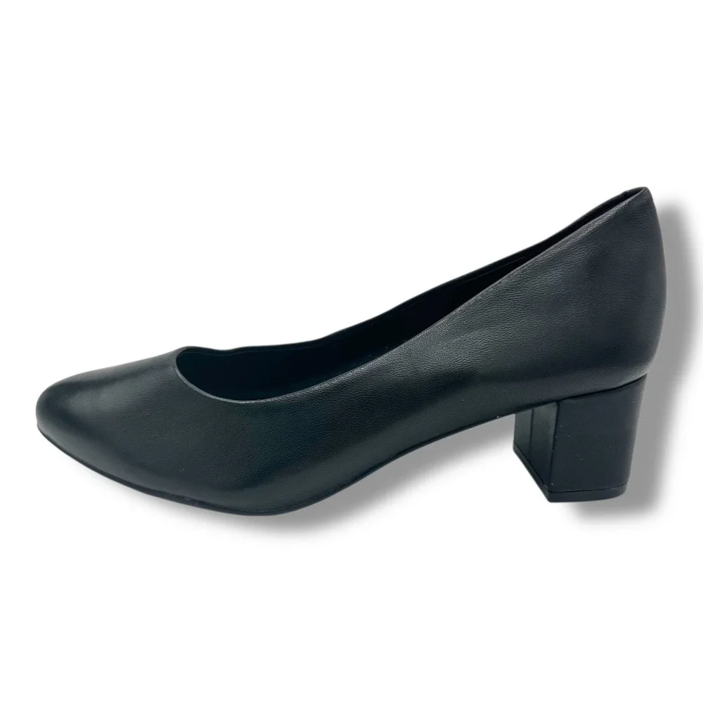 Trotters‎ Black Leather Pointed Toe Block Heel Pumps Women's Shoes 7.5W